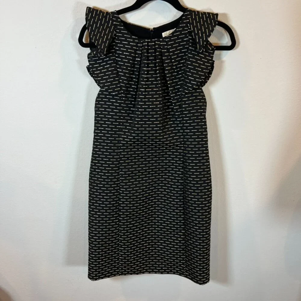 Shoshanna Shift Dress Short Black Gold Short Ruffle Flutter Sleeve Women’s Sz 2 - Picture 3 of 6